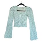 Free People NEW FP One Madison Top Smocked Lace Sheer Hook-Front Bell Sleeve Photo 5