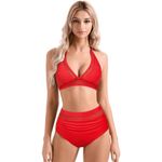 Suuksess Cherry Red High Waist Halter Neck Mesh Bikini Swimsuit XL NWT Photo 7