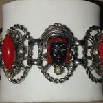 Vintage Selro Selini Bracelet MCM Red Black Enamel Lady Princess Faces Large Photo 9