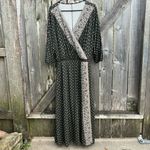 Garnet Hill Like New Wrap Dress Green Floral Batwing Sleeve Maxi Dress Medium Photo 1