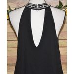 Entro Black Sleeveless A-Line Mini Dress L Floral Cream Embroidery High Neckline Photo 7