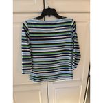 J. McLaughlin Striped Boat Neck 3/4 Sleeve Top Womens Navy Blue Green White Photo 4