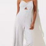 Loft Striped Wide Leg Crop Pants Jumpsuits Rompers cut out Cotton White Blue L Photo 0