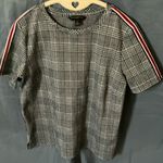 Banana Republic :Black/White plaid shorts sleeve- strips on shoulder-cotton-Top-S Photo 9
