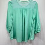 YA Los Angeles Mint Green Lightweight Cotton Blend Blouse with Lace & Mesh by Photo 8