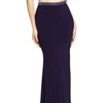 Madison James Navy Beaded Halter Prom Gown With Open Back Size 10 long 2 piece Photo 0