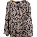 Lane Bryant  Floral Leaf Print‎ Button Up Blouse 28 Pink Long Sleeve Lightweight Photo 0