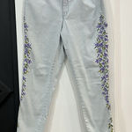Martha Stewart Light Wash Skinny Jeans Embroidered Purple Flowers Size 10 Blue Photo 0