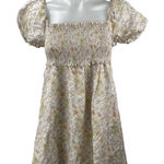 Aritzia  Sunday Best Cream Floral Smocked Short Puff Sleeve Mini A-Line Dress S Photo 0