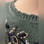 Vintage Beaded Floral Knit Sweater Green Embroidered Pullover‎ small Photo 1