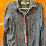Denim Shirt with Embroidered Floral Design Vintage Bobbie Brooks Medium Blue Photo 0