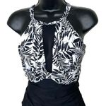 Tempt Me NWT  Women’s High Neck Ruched One Piece Swimsuit Black Leaves Size M Photo 4