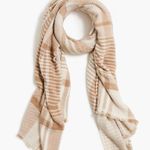 NWT J.Crew Marled Reversible Scarf Tan Cream Checkered Stripe Houndstooth Photo 0