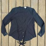 TSE Navy Blue Black Cotton Blouse Shirt w/ Tie Front and Button Up Bottom Photo 0