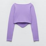 ZARA  Women's Purple Lavender Rib Knit Long Sleeve Pullover Crop Shirt Top M/L Photo 9