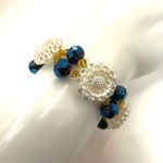 white and blue beaded floral vintage bracelet Blue Photo 2