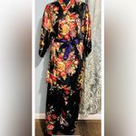 Japanese Floral Kimono SZXL Black Robe colorful Belt AND Matching Pants Satin Size XL Photo 2