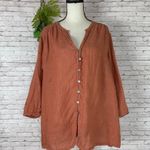 J. Jill Pure Jill Linen Burnt Orange Terracotta Loop Button Blouse Size XL Photo 0