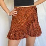 Urban Outfitters ‎ Mini Skirt Small Brown Rust Heart Print Ruffled Wrap Boho Photo 0