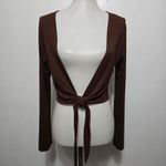 YUKA My Tee Brown Long Sleeve Tie Front Cropped Cardigan Top Size L Yoga Indie Size L Photo 1