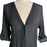 Cupshe Button Up Sheer Swim Cover Up Dress M Black Short Sleeve Ruffle V Neck Photo 1