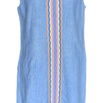Talbots  Linen Blend Blue‎ Embroidered Trim Shift Dress Size 10 Photo 0
