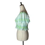 ZARA  Green And White Plaid Square Neck‎ Puff Sleeve Smocked Cropped Top Size XS Photo 3