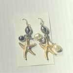 Vintage Under the Sea Dangle Earrings Starfish Embedded Rhinestones Gold/White Gold Photo 1