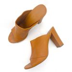 Vince Heath Leather Peep Toe High Block Heeled Mule Cognac Brown Women’s Size 8 Photo 15