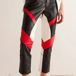 Free People  We The Free Color Block Rebel Pant Black Red White Faux Leather NWOT Photo 0