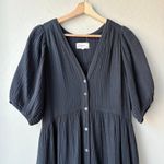 Xirena Dress Lennox Black Gauze Button Front Short Sleeve Tiered Midi Dress Sz M Size M Photo 3