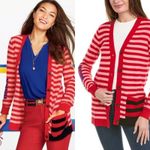 CAbi Picnic Cardigan Sweater Mixed Red Pink Black Blue Stripes Size XS Photo 1
