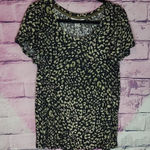 Tommy Bahama  LINNEA WILD ONE FLUTTER TOP BLACK ANIMAL PRINT LINEN TEE NWT LARGE Photo 0