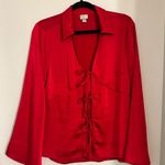 A New Day  Red Satin Tie Long Sleeve Top Photo 0