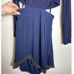 NBD  Kaia Beaded Studded Cutout Navy Blue Long Sleeve V-Neck Dress Size Small Photo 4