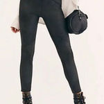 Free People  midnight black vegan suede high rise cropped pull on pants L Photo 0