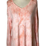 H by Halston  Shirt Women Small Pink Snakeskin V Neck Long‎ Sleeve Tee Athleisure Photo 0