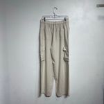 Happily Grey Khaki Linen Blend Cream Wide Leg Cargo Pants Sz L Size L Photo 7