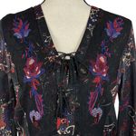 Reba Medium Midi Dress Paisley Long Balloon Sleeve Embroidered Lined Tasseled Black Photo 1