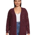 Terra & Sky  Deep Burgundy Open Knit Cardigan size 1X Photo 0