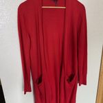 Donna Karan  Red Longline Cardigan Sweater Small Silk Wool Blend Open Front Photo 2