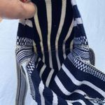 Bohemian woven cotton blend crossbody bag fringe, tie front front. Blue Photo 2