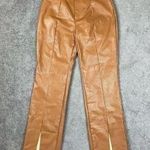 Pretty Little Thing Camel Faux Leather Split Hem Skinny Pants Size 8 Photo 0