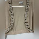Cache  Vintage Y2K Tan Beaded Crop Cardigan Large Workwear Casual Old Money Photo 1