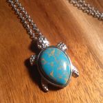 Mojave Blue Turquoise Copper Turtle Pendant Stainless Steel Necklace Photo 2