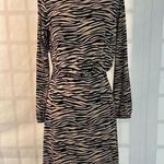 Loft tiger animal print brown and black slinky long sleeve dress size 4 petite Photo 0