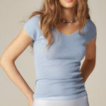 J.Crew  Cashmere Silk Blend Wide V-Neck Sweater T-Shirt in Hazy Hydrangea Photo 0