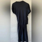 David Szeto black 100% silk dress asymmetric draped sleeve, floral shoulder; 42 Size 10 Photo 6