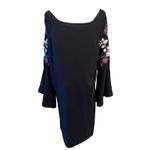 INC Women's Black Embroidered Jeweled Bell Sleeve Dress Purple Floral. Size L Photo 1