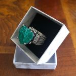 Ladies elegant large paraiba tourmaline emerald heart stone 925 ring 6 NIB Silver Photo 5